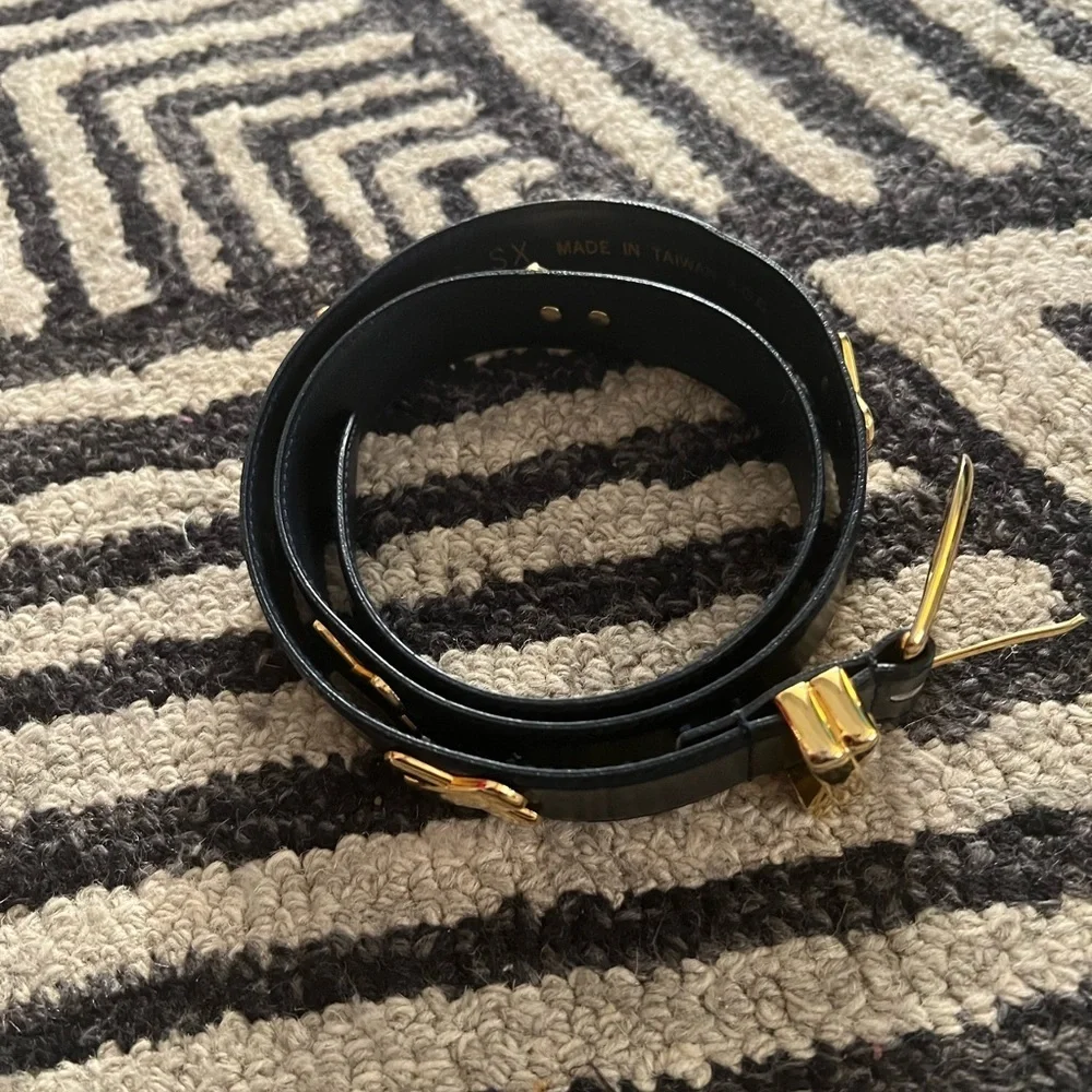 Elegant Blue Leather Belt with Gold Buckle